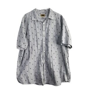 The Foundry Button Up Shirt Womens 3X Blue White Stripe Flamingo Print Casual